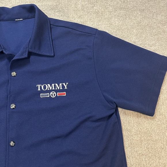 Tommy Hilfiger Bowling Shirt Mens Large Navy Blue Button Up Embroidered Logo - Picture 4 of 11